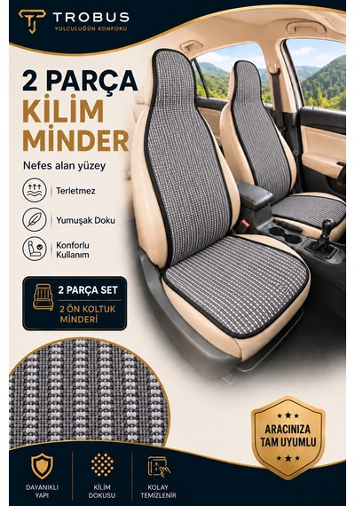 Ford Ranger 2012-2018 Üniversal Örme Ön 2 Parça Minder Terletmez Kaymaz Taban Gri