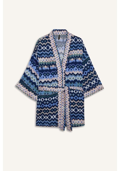 DeFacto Relax Fit Desenli Kuşaklı Kimono D5443AX25SPIN59 İndigo