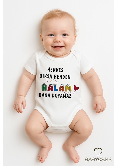 Babyden's Herkes Bıksa Benden Halam Bana Doyamaz Yazılı Bebek Zıbını %100 Pamuk Çıtçıtlı Body Beyaz
