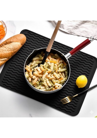 Siyah 40x30cm %100 Silikon Bulaşık Kurutma Matı Bulaşık Altlığı,bulaşık Kurutmalığı Bulaşık Pedi Siyah