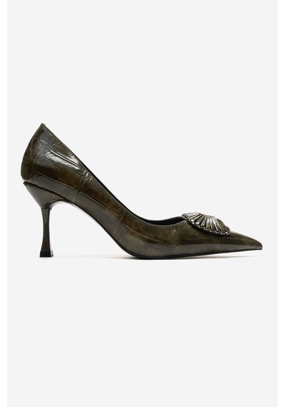 Luvishoes Rebel Yeşil Baskılı Tokalı Kadın Topuklu Ayakkabı Yeşil