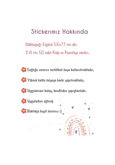 MSticker Pembe Tonlarda Gökkuşağı Ve Gri Kalpler Çocuk Bebek Odası Dekorasyon Sticker Seti