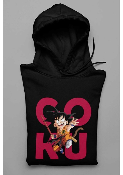 Magors Stıl-x Goku Baskılı, Pamuklu, Kapüşonlu, Oversıze Unısex Sweatshırt Siyah
