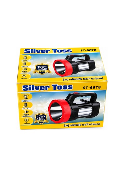 Silver Toss St-6678 Şarjlı Led El Feneri 10w 14 Smd Çift Aydınlatmalı Işıldak