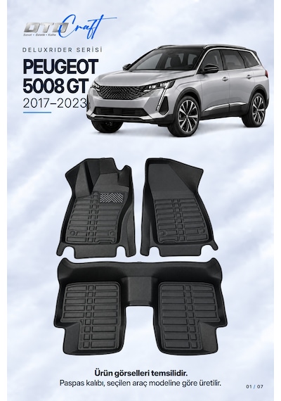 Otocraft Peugeot 5008 Gt 2017-2023 Araca Özel Deluxrider Lüks Havuzlu Paspas Tam Set 3 Parça