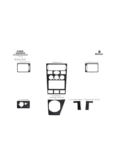 Ford Mondeo Torpido Kaplama 2000-2003 8 Parça Siyah Karbon