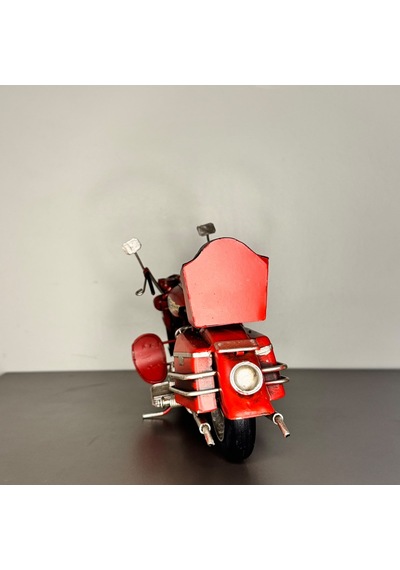 Kırmızı Alev Motifli El Yapımı Metal Motosiklet Biblo 25 Cm