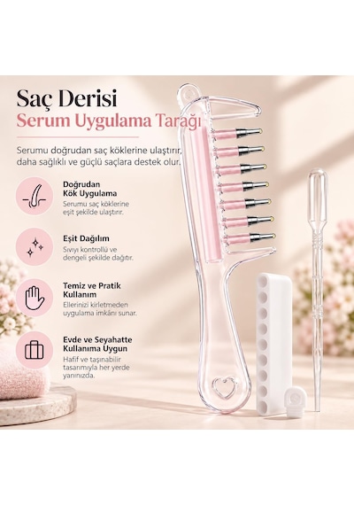 Hazneli Saç Serumu Ve Yağı Uygulama Tarağı Hazneli Bakım Tarağı Derisi Masaj Aparat Pembe Ve Şeffaf