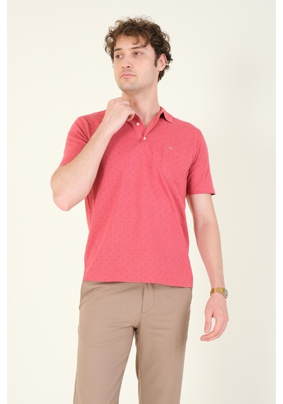 Giyim Dünyası Erkek Desenli Cepli Polo Yaka T-shirt Gül 001
