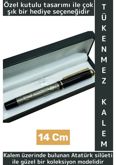 Özel Tasarım Dekoratif Koleksiyon Hediyelik Çok Şık Kutulu Atatürk Silüetli Tükenmez Kalem 14 Cm Çok Renkli