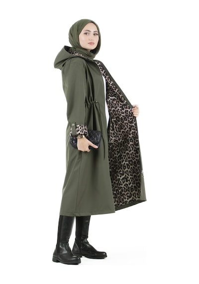 Sevitli Leopar Detaylı Trençkot-haki-2465-haki Haki