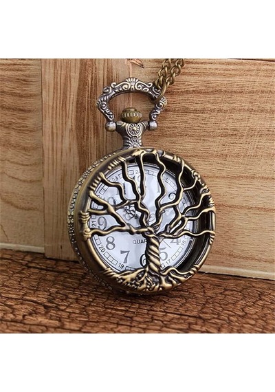 Kişiye Özel Hayat Ağacı Tasarımlı Retro Quartz Zincirli Köstekli