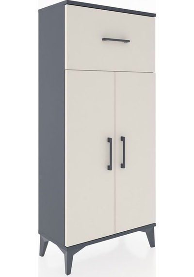 Hyperion Dolap 2 Raflı Tek Çekmeceli 2 Kapaklı 60x44x134 Antrasit-aytaşı Antrasit