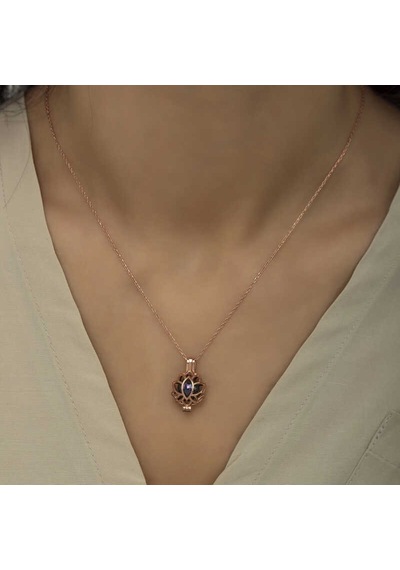 925 Ayar Gümüş Kafesli Lotus Bayan Gümüş Kolye Beyaz