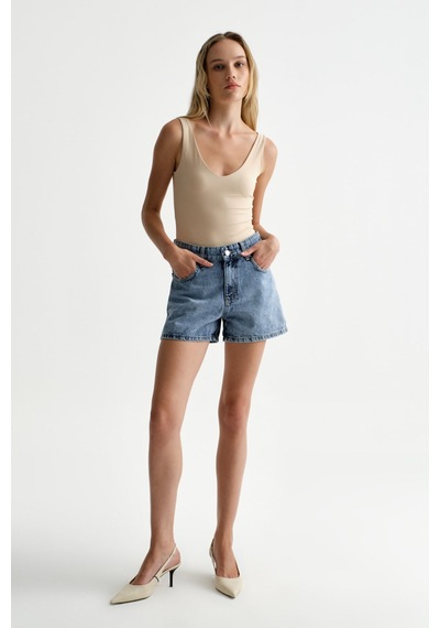 Açelyaokcu Premium Kaida Denim Mini Şort Mavi