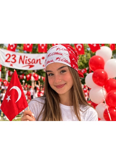 Herşeynota Atatürk İmza Desenli Kırmızı Beyaz Fular 12 Adet Paket Gösteri, Tören Ve Etkinlik Bandanası Çok Renkli