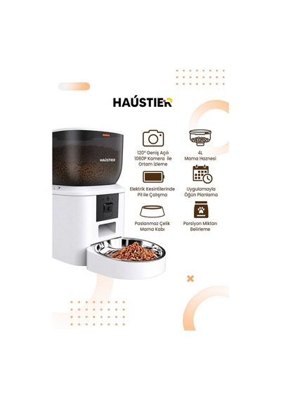 Qq029 Kameralı 1080p Gece Görüş, Akıllı Otomatik Kedi Mama Kabı, 2.4ghz/5ghz, 4lt, Metal Kase