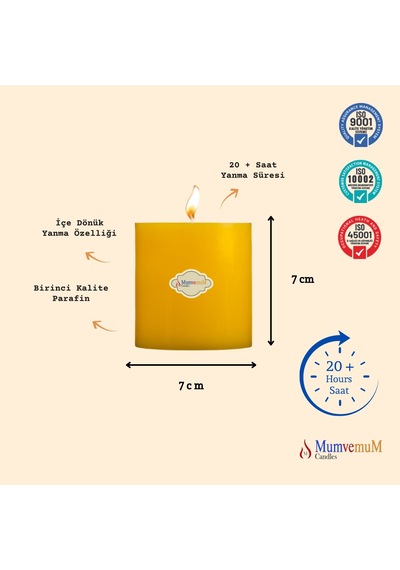 7x7 Sarı Silindir Mum Sarı