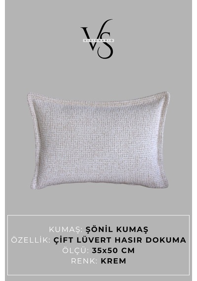 Kırlent Kılıfı - 3'lü Set Çift Taraflı Şönil Kumaş 45x45 Cm Ve 35x50 Cm Dekoratif Ev Aksesuarı Krem