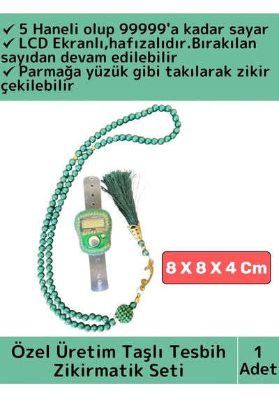 Premium Taşlı Lcd Ekran Hafızalı 5 Haneli İslami Parmak Sayacı Tesbih Hediyeli Dekoratif Zikirmatik Çok Renkli