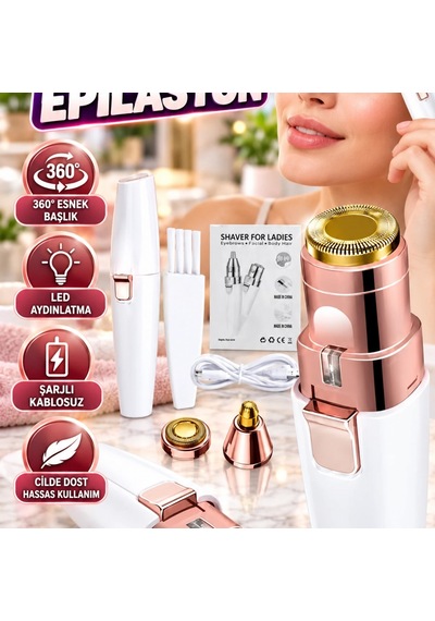 Kablosuz Şarjlı Kaş Burun Ve Yüz Epilasyon Aleti 360 Esnek Başlıklı Led Aydınlatmalı