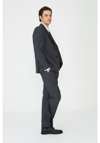 Gri Modern Kesim Slim Fit Premium Takım Elbise Füme