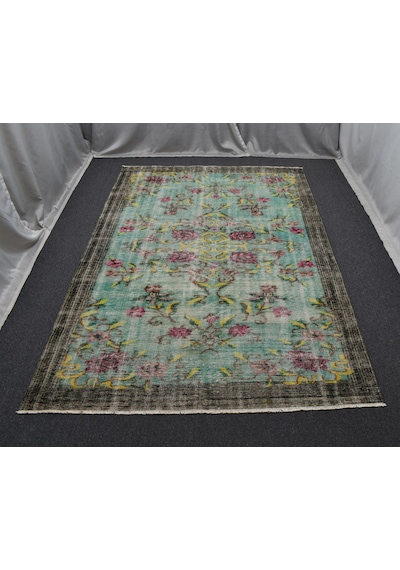 Zehra Abla Halı Vintage El Dokuma Nadir Serpme Çiçekli Eskitme Yün Salon Halısı 7144 Çok Renkli