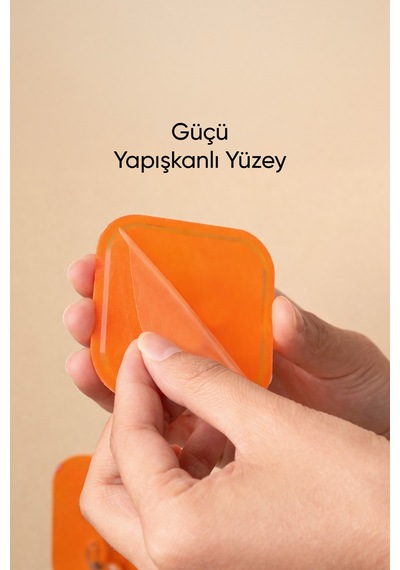 6'lı Turuncu Yapışkanlı Duvar Askısı Bornoz Havlu Mutfak Banyo Organizer 35 cm