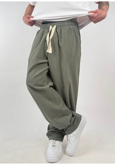 Zaee Keten Baggy Pantolon Haki Yeşil
