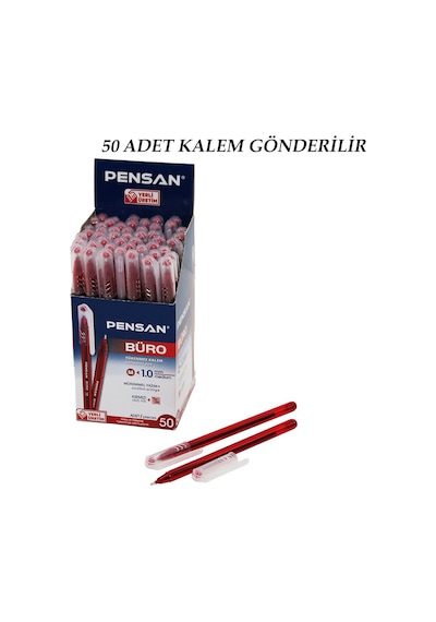 50 Adet Pensan Büro Kırmızı Tükenmez Kalem M-medium - 1.0mm Uç 5256
