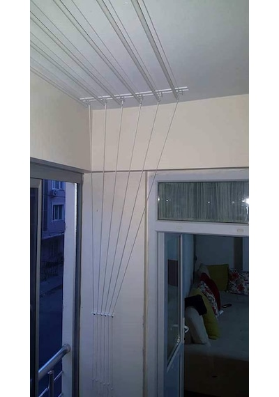 Asansörlü Çamaşır Askısı Tavan Tipi 5 Çubuk 160 CM Beyaz