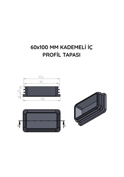 Cateksss 60x100 Mm Profil İçin Kademeli İçe Geçme Profil Tapası, Profil Kapak, Profil Tapa Siyah - 48 Li Paket