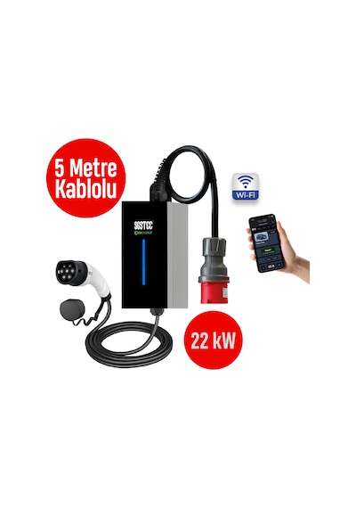 SGSTEC Home 22 kW 5Metre Kablolu Taşınabilir Elektrikli Araç Şarj Cihazı