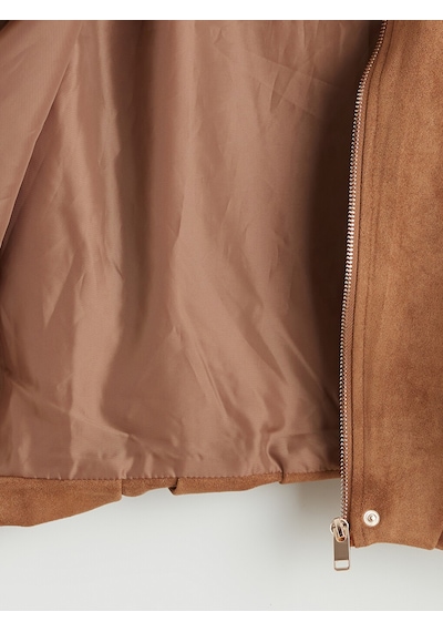 Lcw Vision Kahverengi Gömlek Yaka Oversize Kadın Süet Görünümlü Ceket Xl-2xl