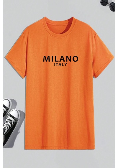 Erkek Milano Baskılı Oversize Tshirt Turuncu