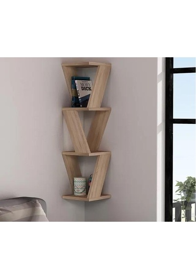 Köşe Duvar Rafı / Kitaplık Atlantik Çam 22x22x85 Modern Minimalist Köşe Duvar Rafı Ahşap