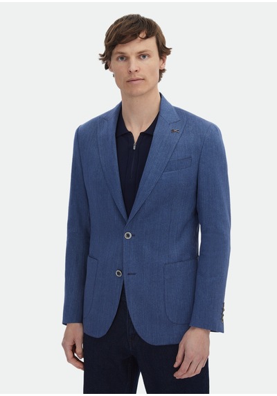Ramsey İndigo Desenli Zeroweight Slim Fit Pamuk Karışımlı Ceket