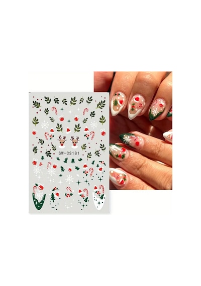 2'li Geyik Kar Tanesi Noel Baba 3d Tasarım Yapışkan Tırnak Sticker Dövmesi Nail Art Tottoo