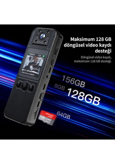 H82 1080P WiFi Vücut Kamerası Full HD Ses ve Video Kayıt Cihazı 180° Döner Lens Gece Görüş 1.3 İnç Ekran