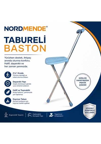 Nordmende Tabureli Baston Oturaklı Katlanabilir Yürüyüş Bastonu Taşınabilir Baston Sandalye