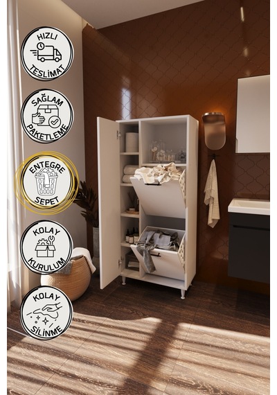 Menekşe 2 Kapaklı Çok Amaçlı Dolap Çamaşır Sepetli Banyo Dolabı Raflı Kirli Çamaşır Dolabı Düzenleyici Beyaz Menekşe 2 Kapaklı Çok Amaçlı Dolap Çamaşır Sepetli Banyo Dolabı Raflı Kirli Çamaşır Dolabı Düzenleyici Beyaz