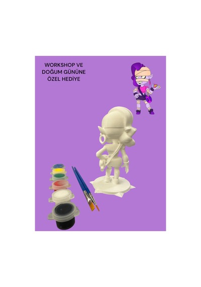 3d Brawl Stars Emz Figür Boyama Seti - Kendin Boya Hobi Ve Etkinlik Seti - Akrilik Boya + 2 Fırça