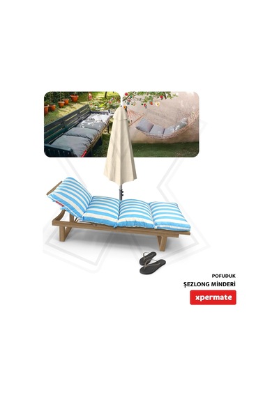 Tr Pofuduk Şezlong Minderi 180x60x12 Cm Çantalı Şezlong Yatağı Su İtici Uv Dayanımlı Çizgili Mavi Diğer