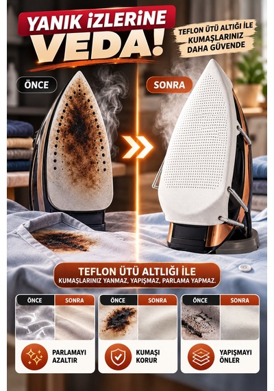 Teflon Yanmaz Yapışmaz Ütü Altlığı Tabanlık Buhar Geçiren Delikli Koruyucu 26x14,5 Cm 3 Yaylı Modeli Beyaz