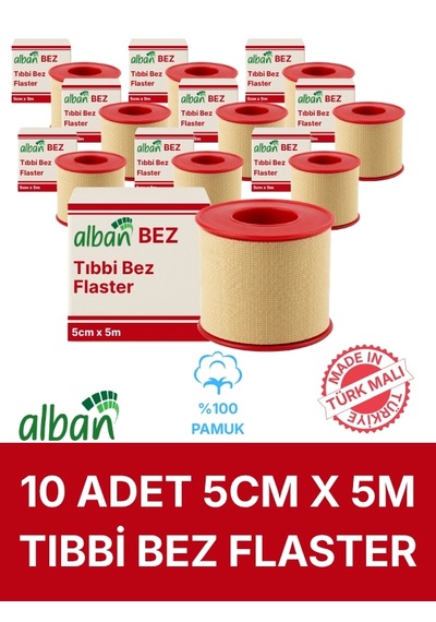 Bez Flaster 5 Cm X 5 M, 10 Kutulu Set, Pamuklu Medikal Sabitleme Bandı Tekli Rulo