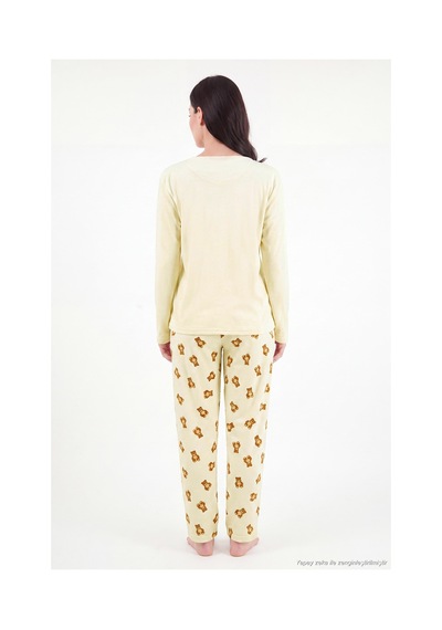 Lela Desenli Yumuşak Dokulu Uzun Kollu Pijama Takımı Kadın Pijama Takımı 6575016 Sarı sari