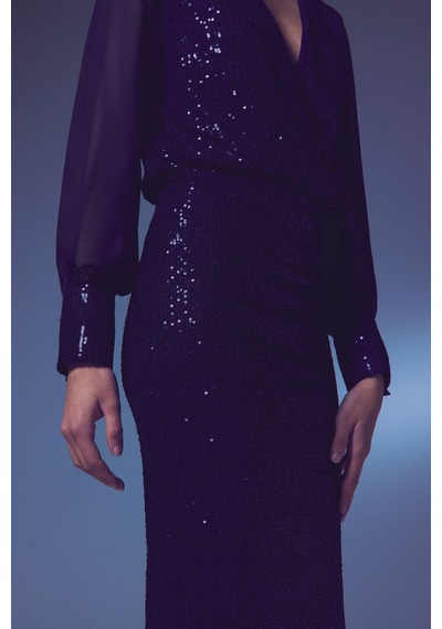 Sateen Payet Detaylı Kalem Etek - Lacivert-134245 Lacivert