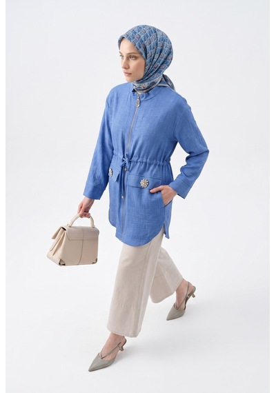 Armine Trend Beli Büzgülü Süs Cep Detaylı Tunik İndigo 26yt424
