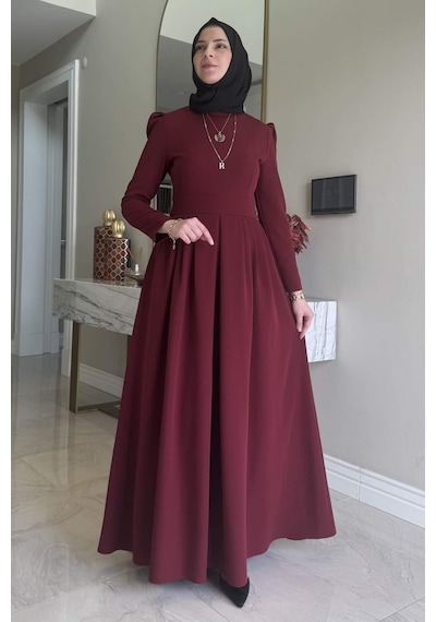 Rabia Şamlı Rose Elbise Bordo Normal