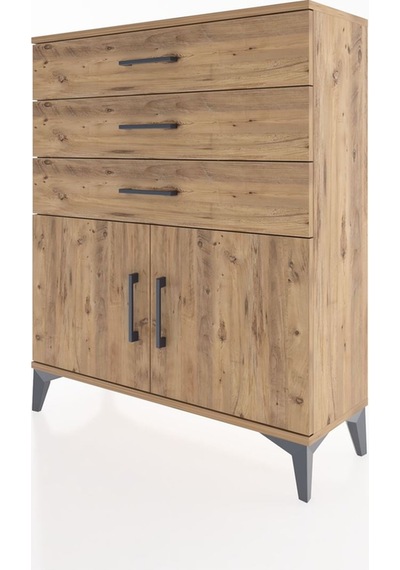Arges Şifonyer Tek Raflı 3 Çekmeceli 2 Kapaklı 88x30x106 Çam-çam Çam